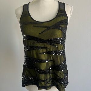 2B Bebe Black and Olive Sequin Tank Top
